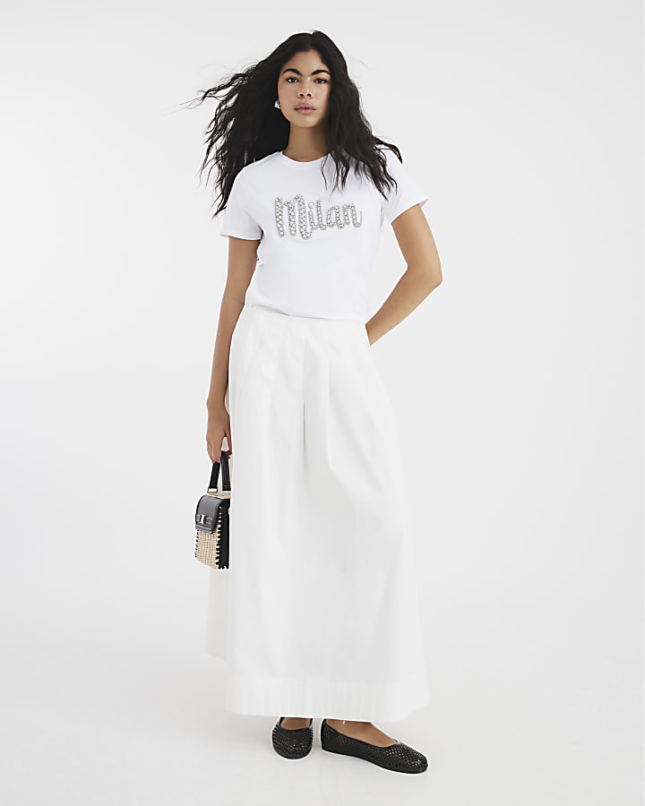 White Diamante Milan T-Shirt