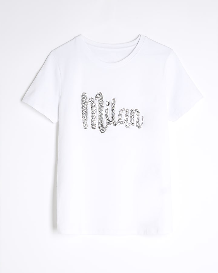 White Diamante Milan T-Shirt