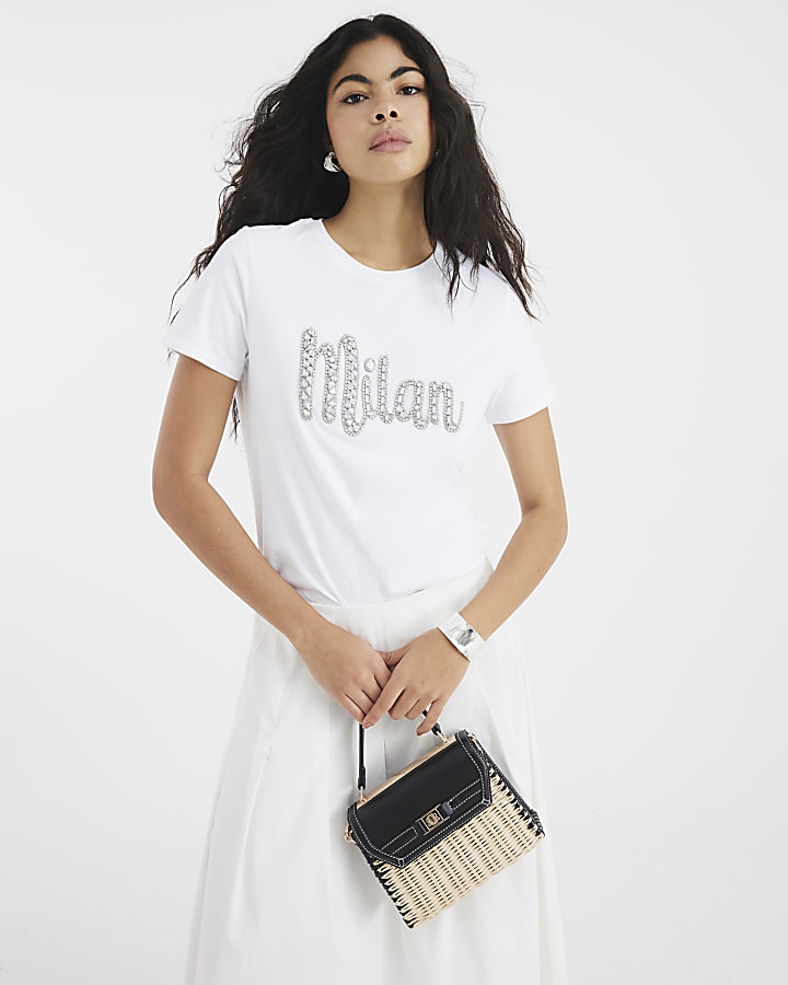 White Diamante Milan T-Shirt