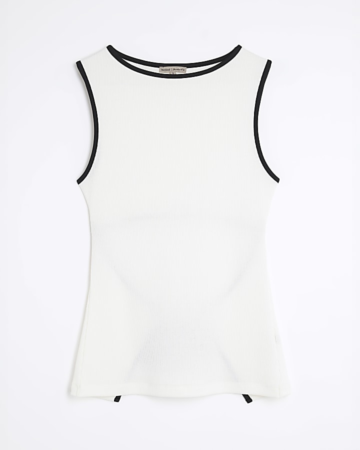Cream Sleeveless Tipped Cut Out Back Top