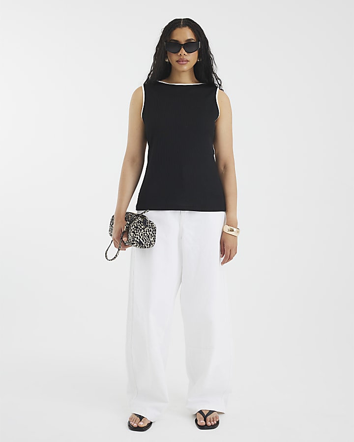 Black Sleeveless Tipped Cut Out Back Top