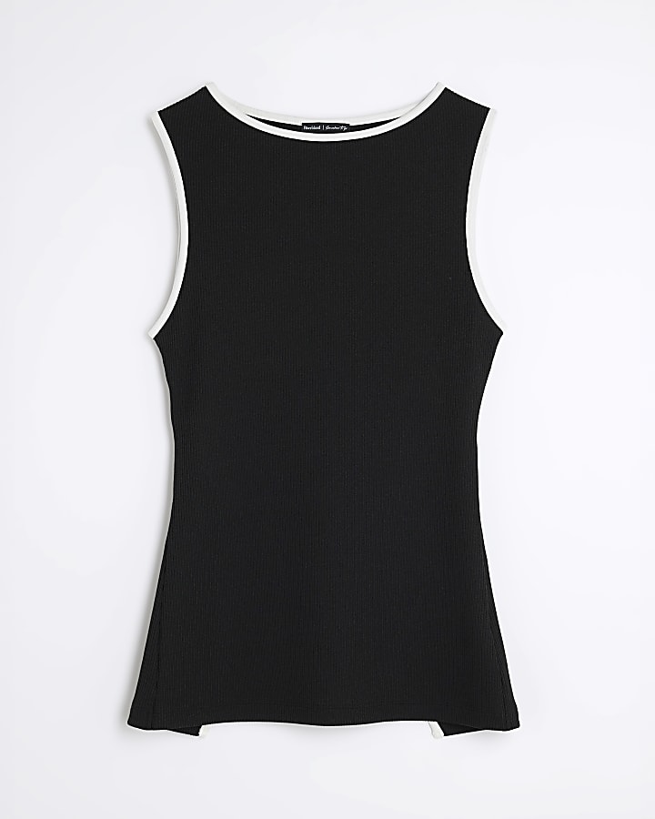 Black Sleeveless Tipped Cut Out Back Top