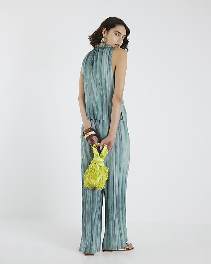 Blue Plisse Ombre Wide Leg Trousers