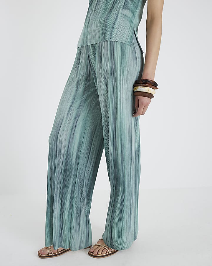 Blue Plisse Ombre Wide Leg Trousers