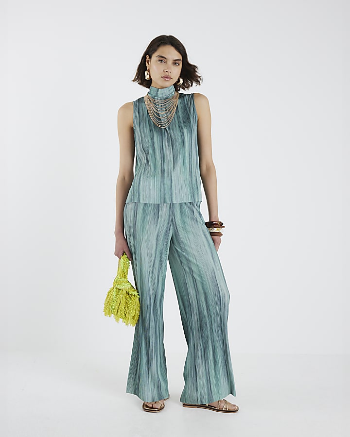 Blue Plisse Ombre Wide Leg Trousers