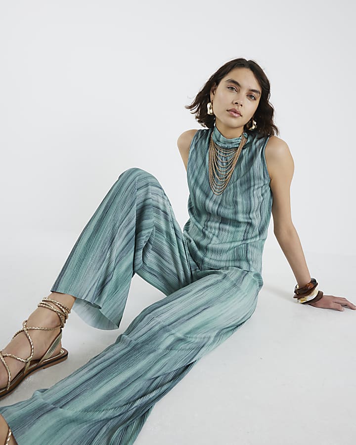 Blue Plisse Ombre Wide Leg Trousers