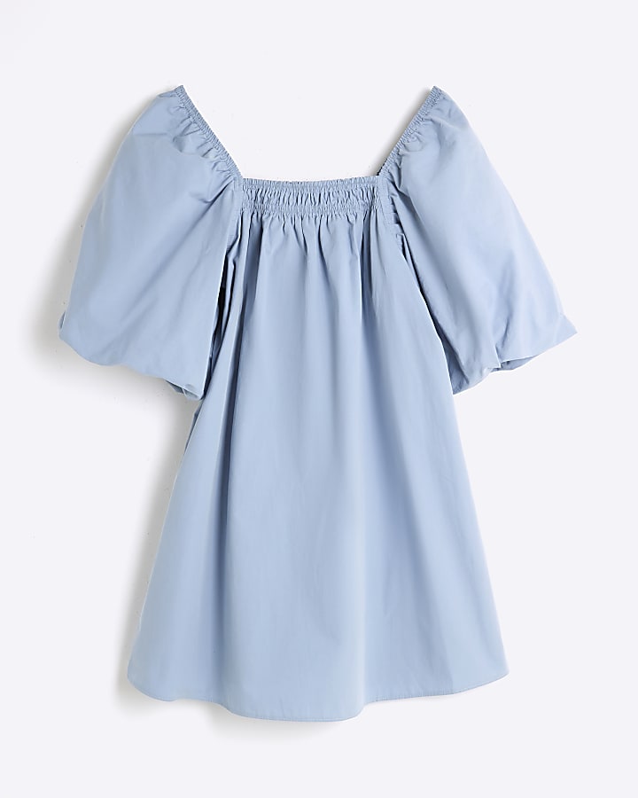 Blue Puff Sleeve Mini Dress