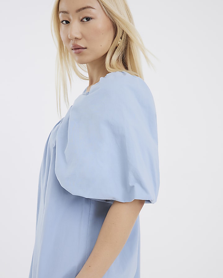 Blue Puff Sleeve Mini Dress