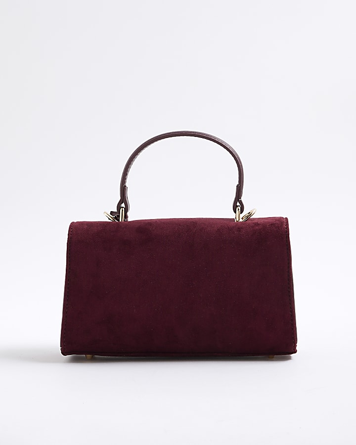 Red Faux Suede Front Lock Tote Bag