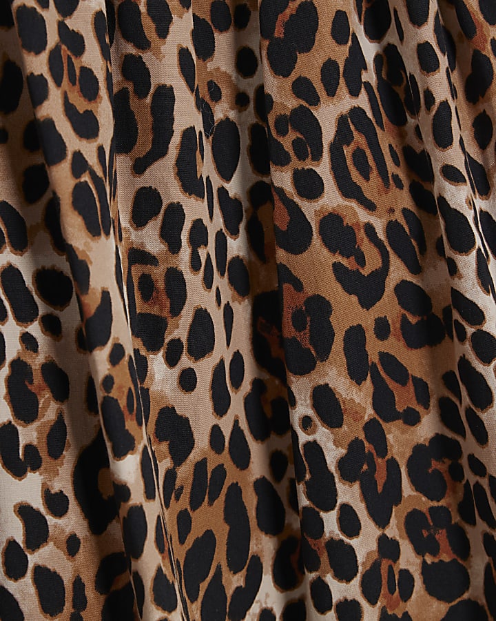 Brown Leopard Print Puff Sleeve Mini Dress