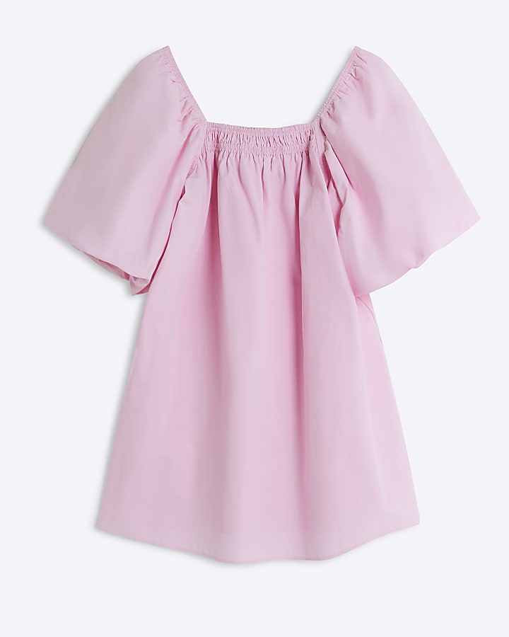 Pink Short Puff Sleeve Mini Dress