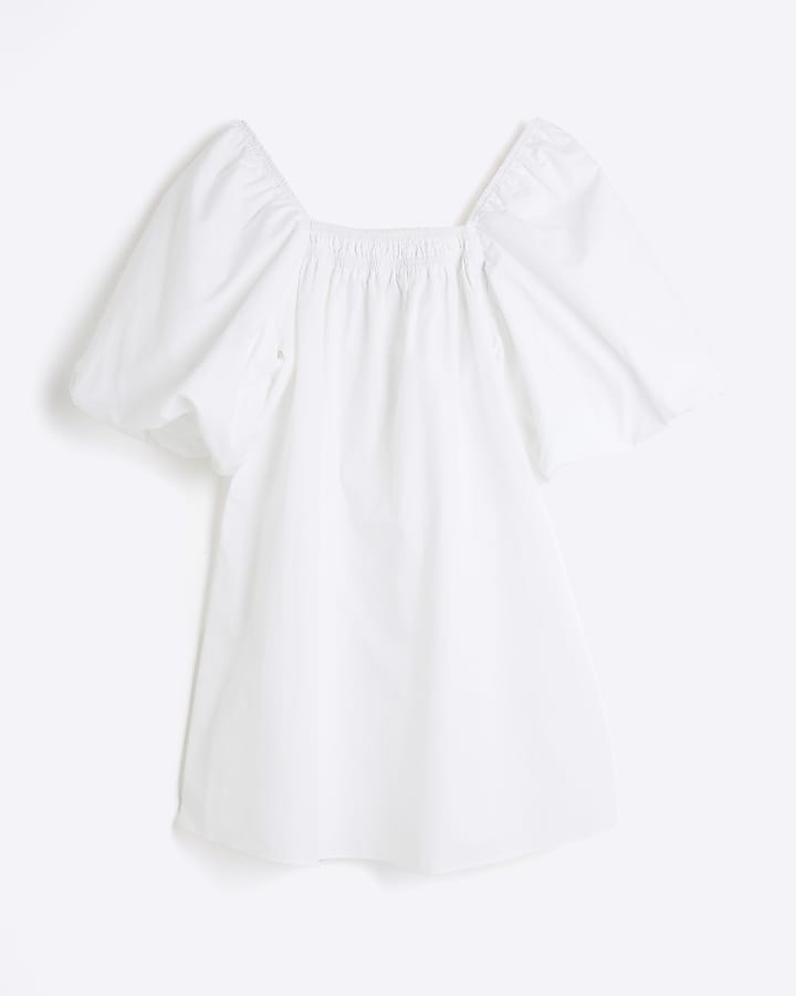 White Puff Sleeve Mini Dress
