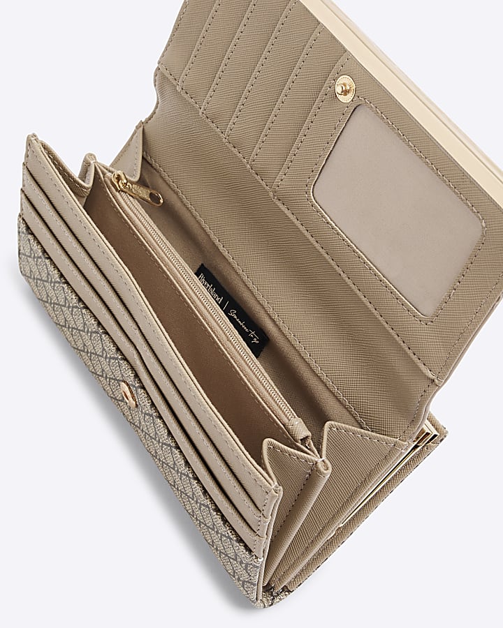 Beige Patent RI Monogram Panelled Purse