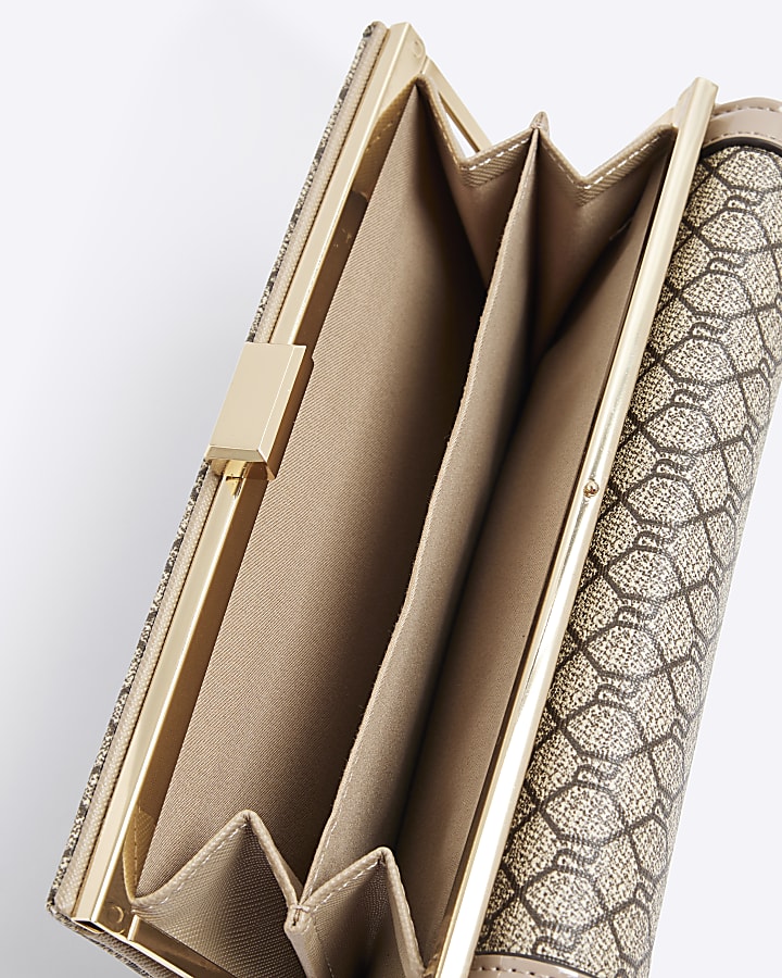 Beige Patent RI Monogram Panelled Purse