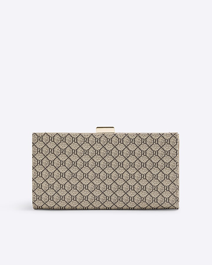 Beige Patent RI Monogram Panelled Purse