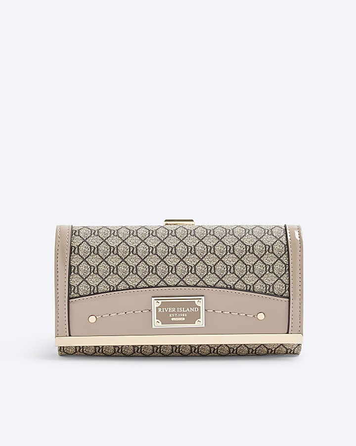Beige Patent RI Monogram Panelled Purse