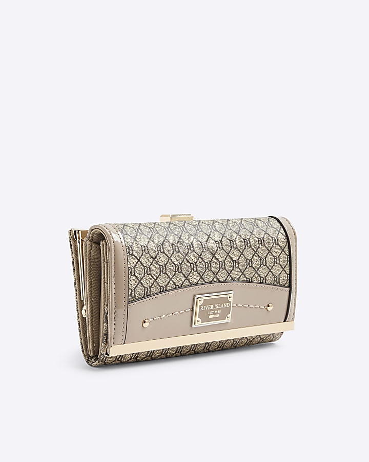 Beige Patent RI Monogram Panelled Purse