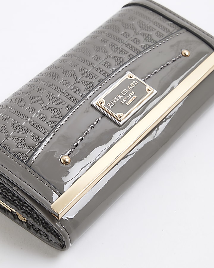 Grey Patent RI Monogram Panelled Purse