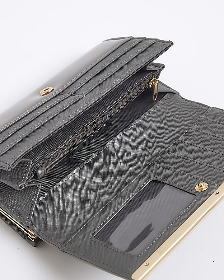 Grey Patent RI Monogram Panelled Purse