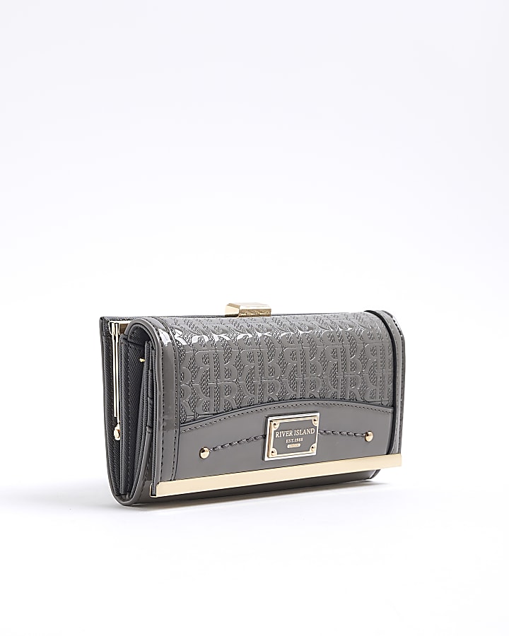 Grey Patent RI Monogram Panelled Purse