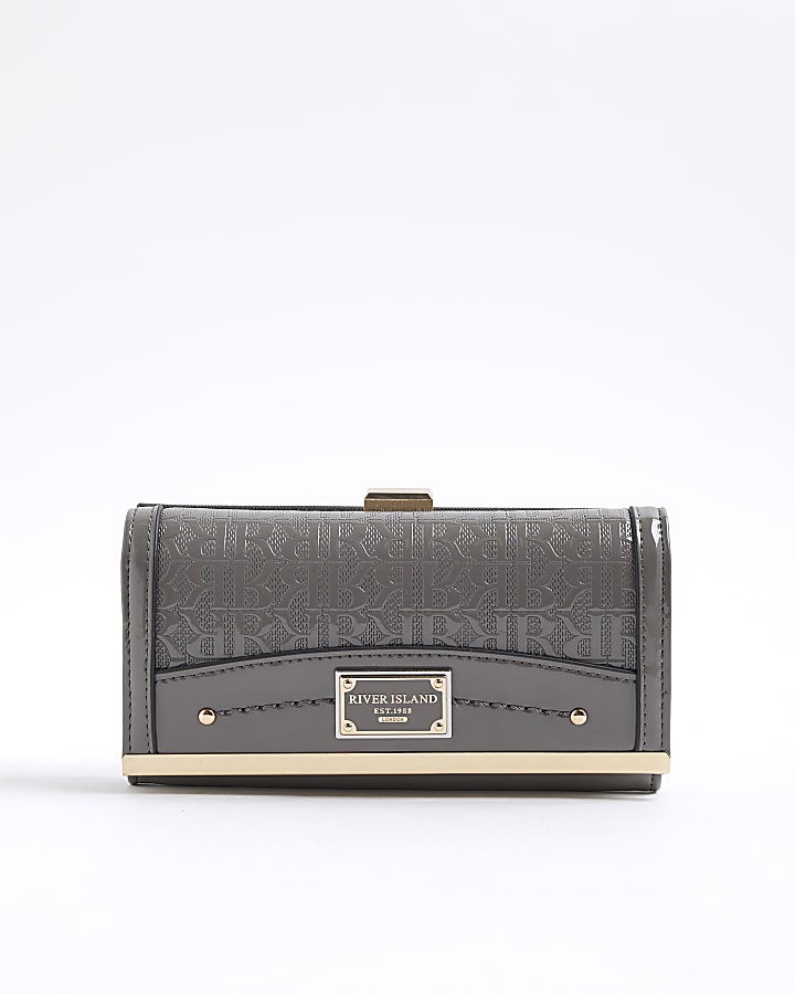 Grey Patent RI Monogram Panelled Purse