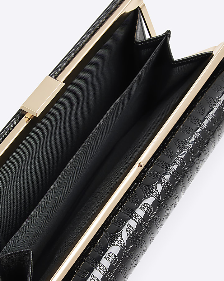 Black Patent RI Monogram Panelled Purse