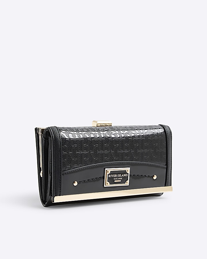 Black Patent RI Monogram Panelled Purse