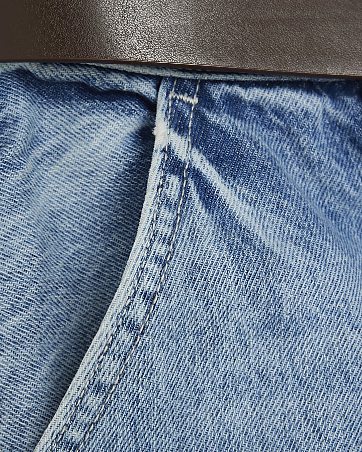 Blue Belted Low Rise Baggy Wide Leg Jeans