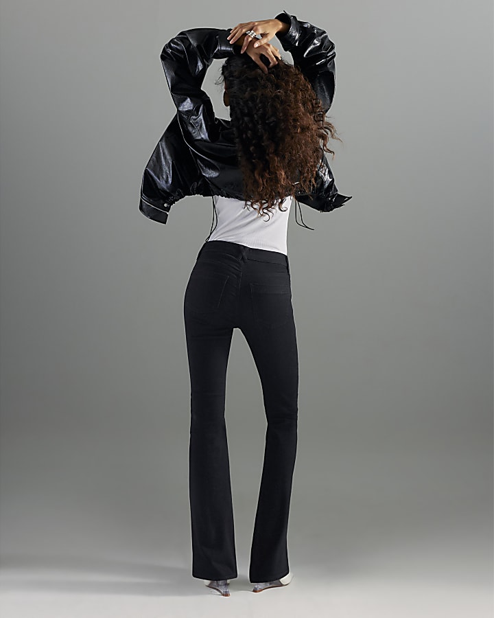 Black Mid Rise Flared Jeans