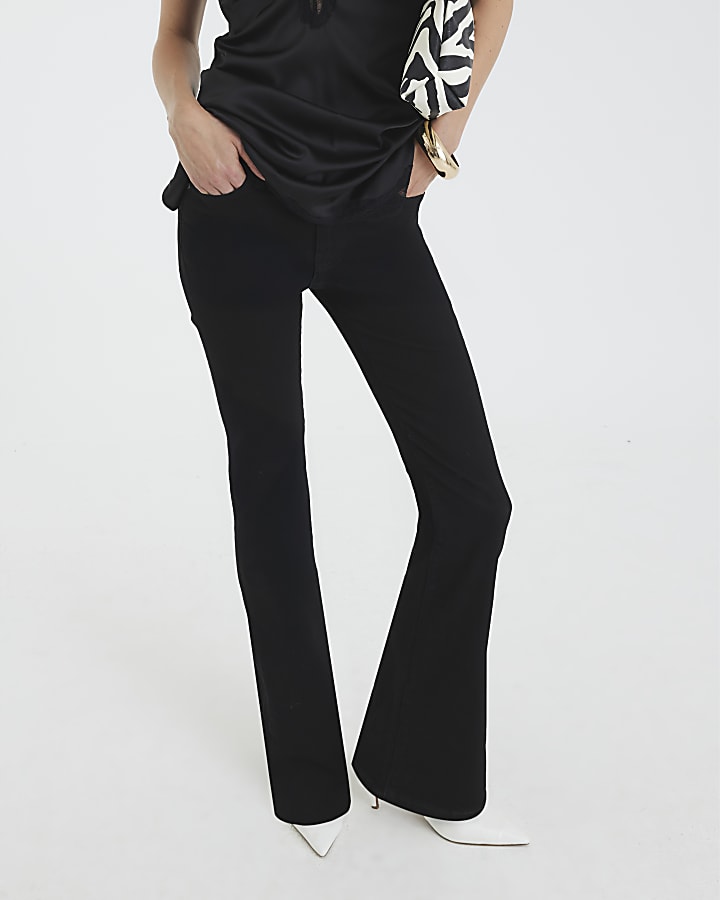 Black Mid Rise Flared Jeans