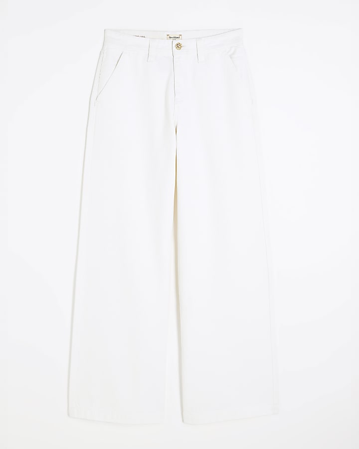 White Low Rise Baggy Wide Leg Jeans