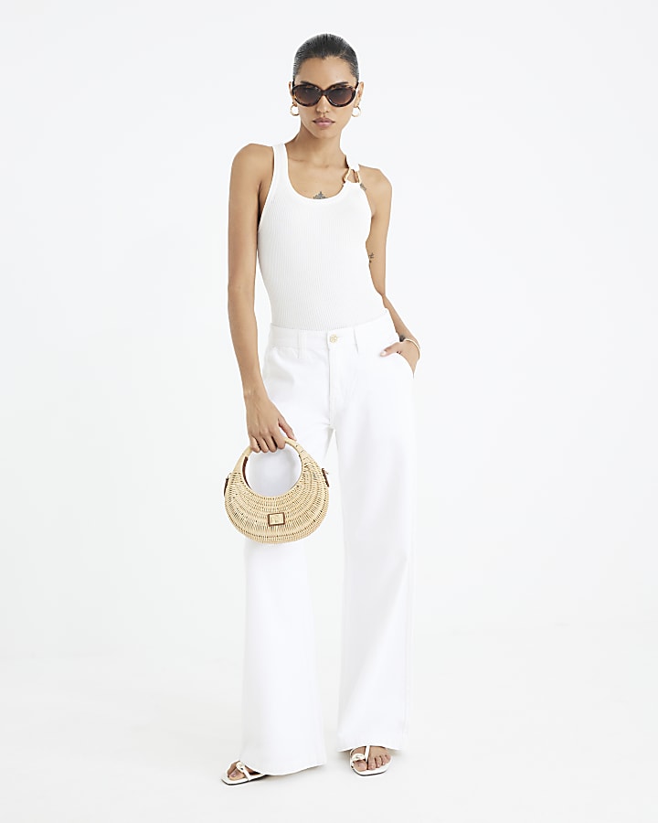White Low Rise Baggy Wide Leg Jeans