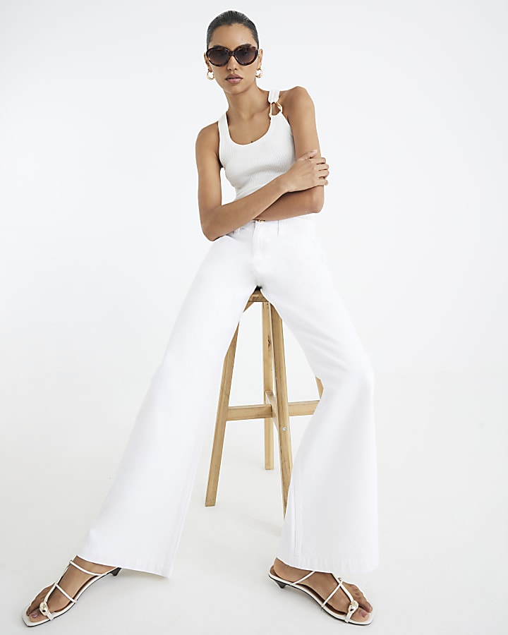 White Low Rise Baggy Wide Leg Jeans