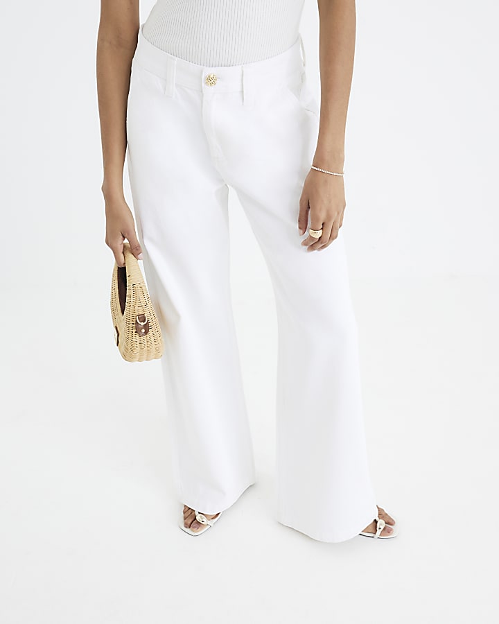 White Low Rise Baggy Wide Leg Jeans
