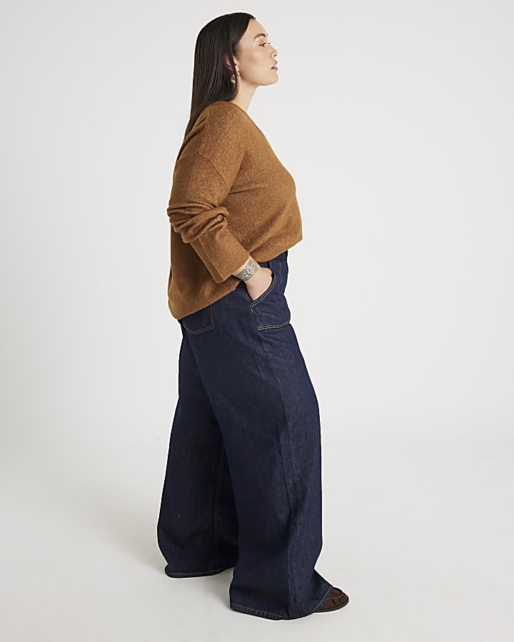 Blue Mid Rise Tailored Wide Leg Jeans