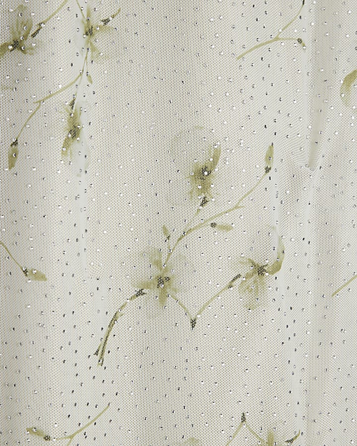 Cream Floral Diamante Mesh Midi Skirt