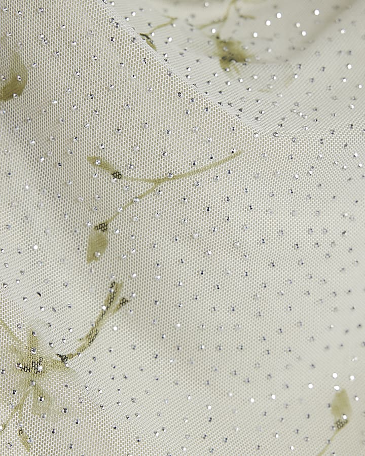 Cream Floral Diamante Mesh Cami Top