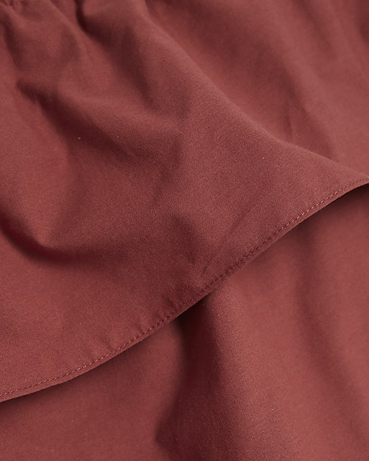Red Frill Long Sleeve Bardot Mini Dress