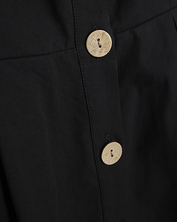 Black Bow Detail Button Up Mini Dress
