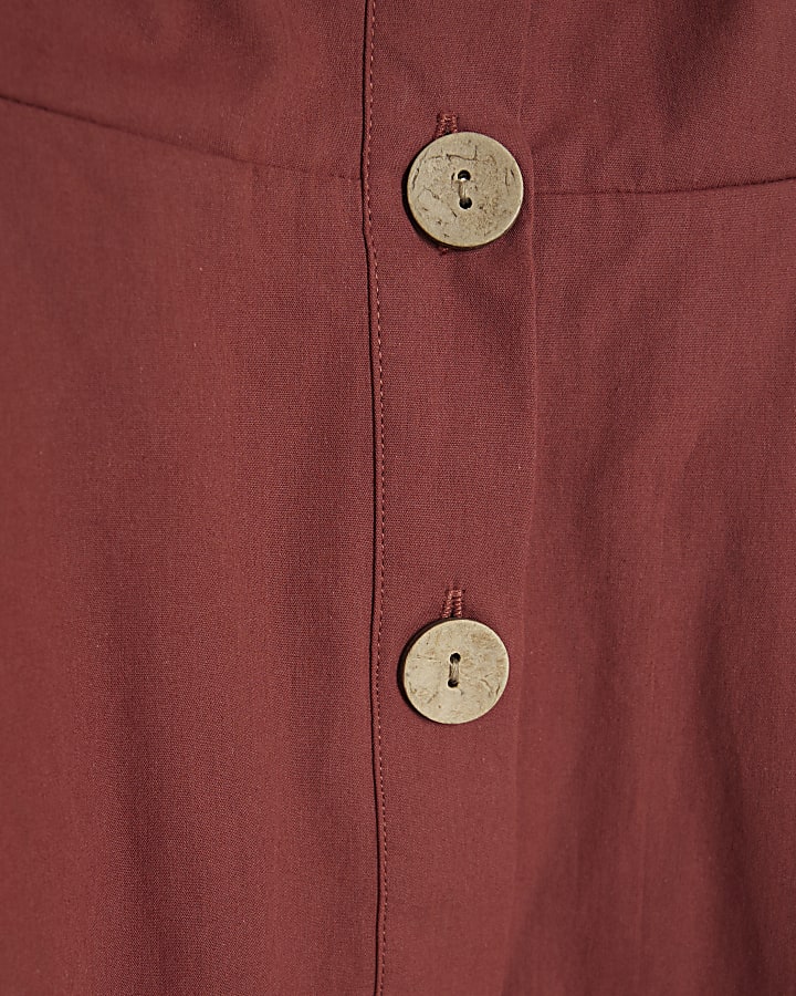 Red Bow Detail Button Up Mini Dress