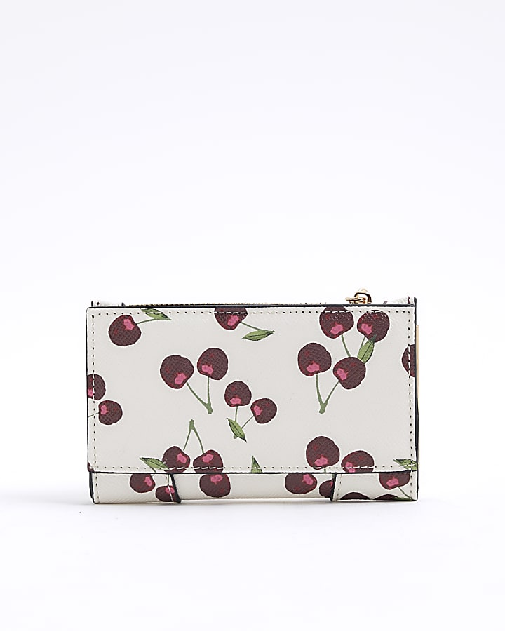 Cream Cherry Print Mini Card Holder