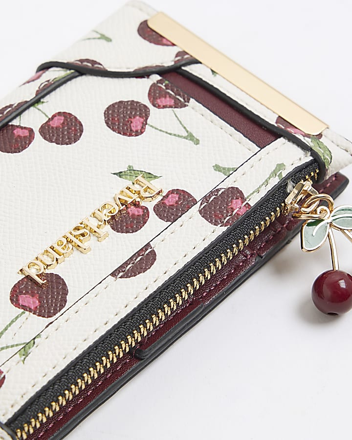 Cream Cherry Print Mini Card Holder