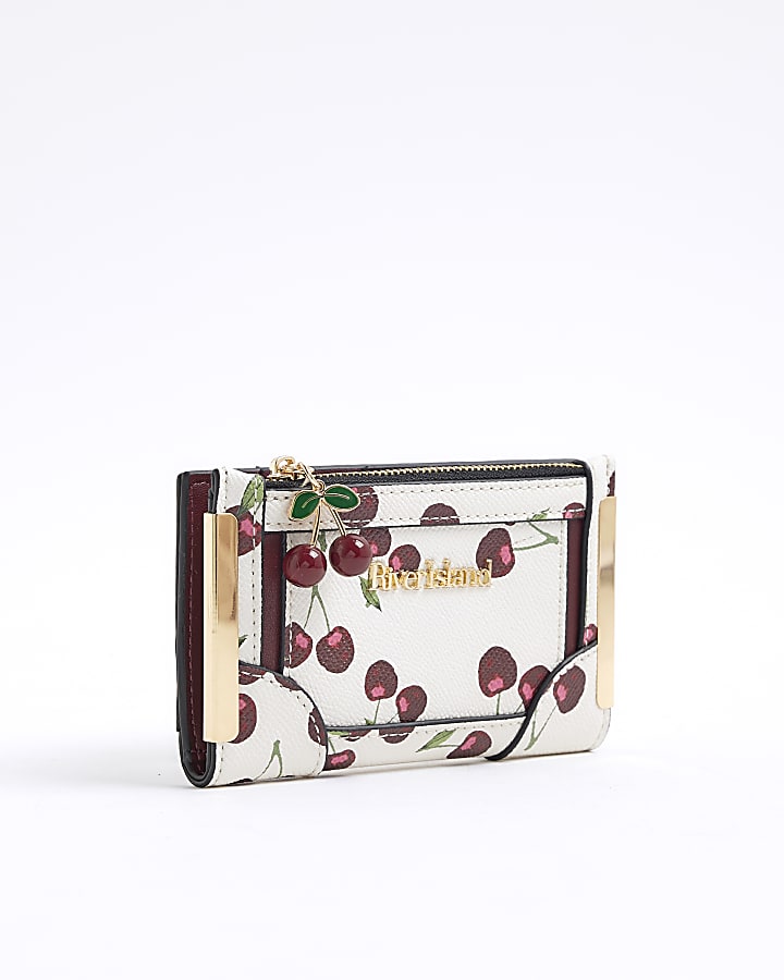 Cream Cherry Print Mini Card Holder