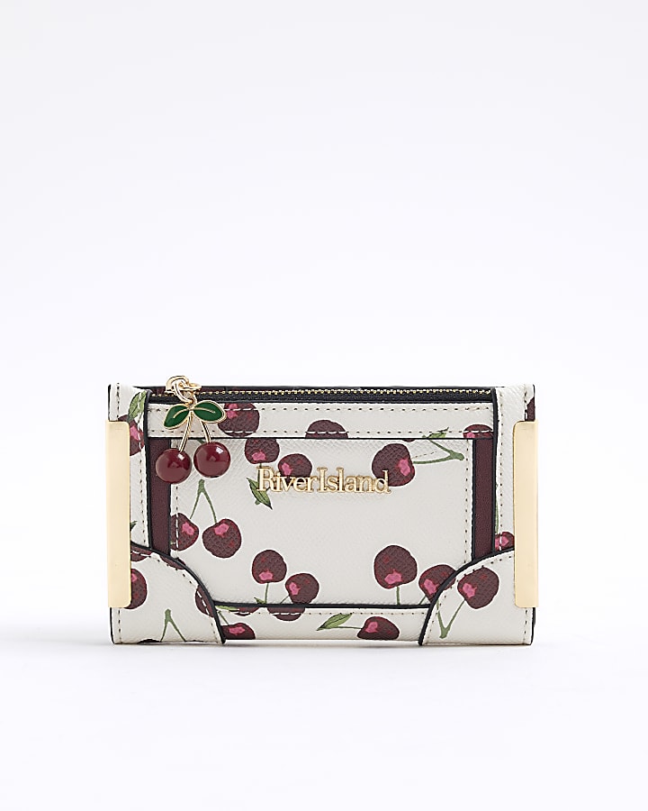 Cream Cherry Print Mini Card Holder