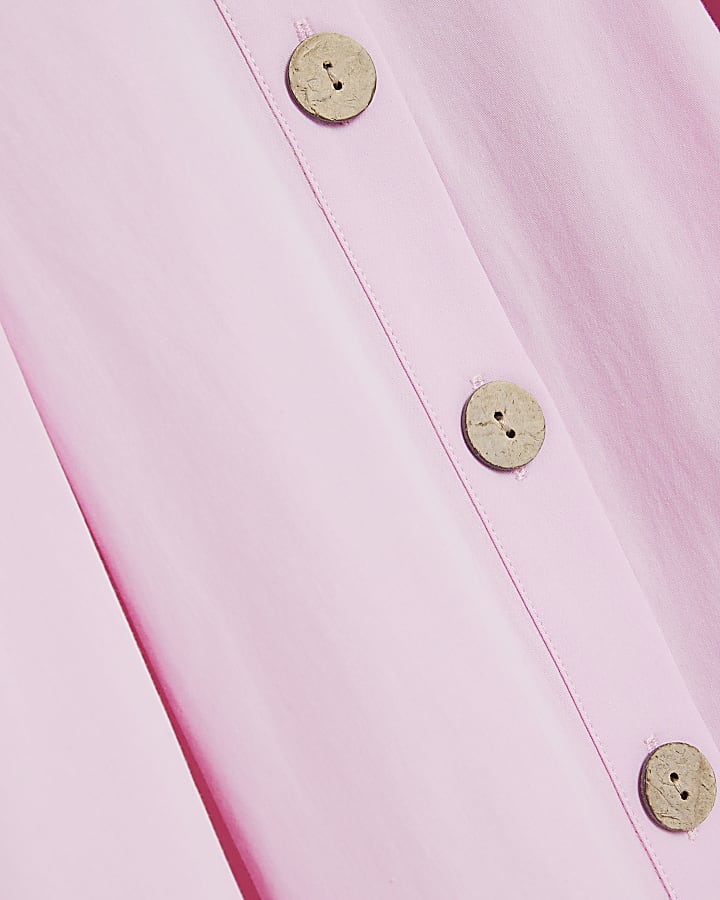 Pink Bow Detail Button Up Midi Dress