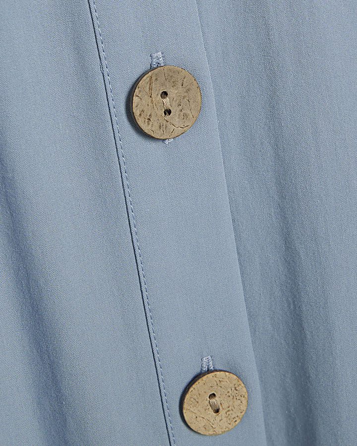 Blue Bow Detail Button Up Midi Dress