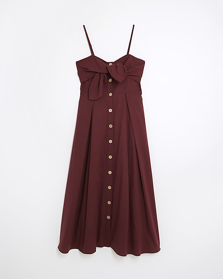 Purple Bow Detail Button Up Midi Dress