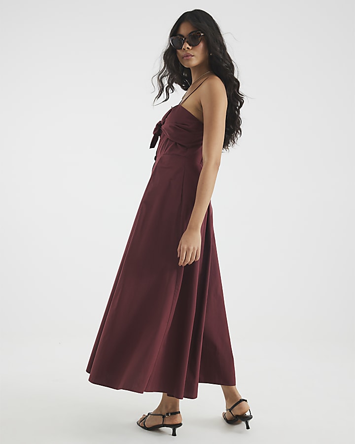 Purple Bow Detail Button Up Midi Dress