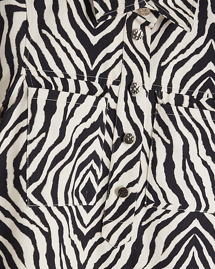 Black Zebra Short Sleeve Mini Shirt Dress