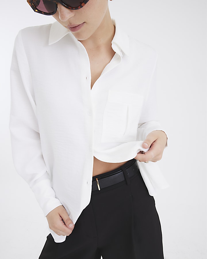 White Linen Blend Oversized Utility Shirt